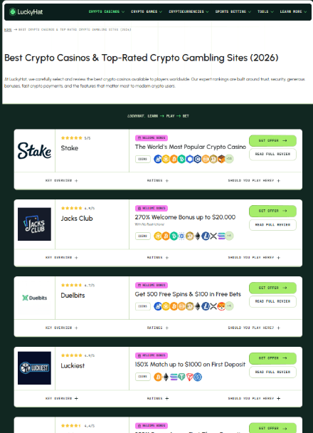 Screenshot of Lucky Hat website